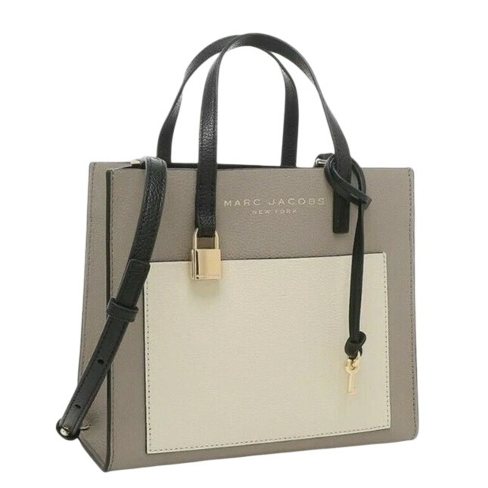 Marc Jacobs The Mini Grind Tote Bag Colorblock Pebble Leather Taupe Greige Gray